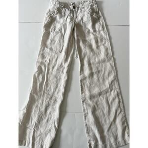 Joye Y2K Low Waist Linen Pants Women 0 Beige Lightweight Bootcut Flare